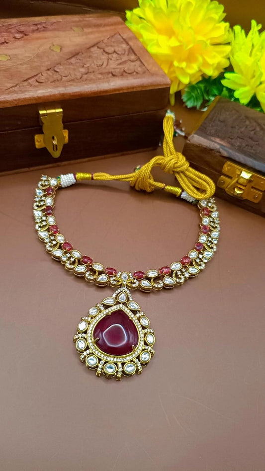 Ruby-Red Kundan Pendant Set