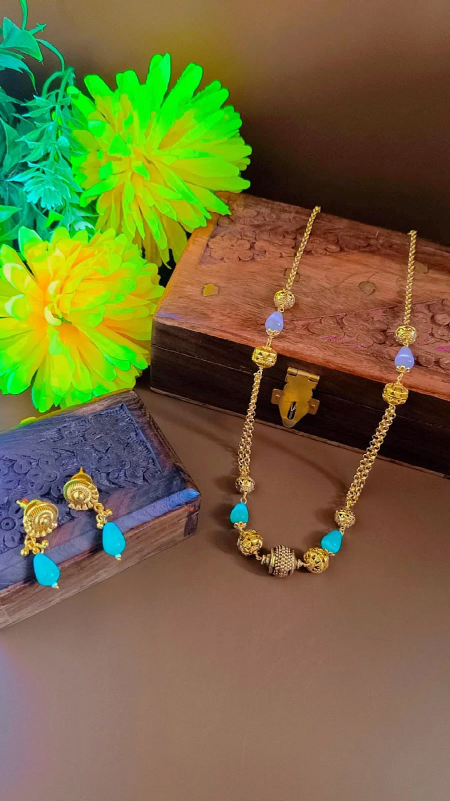 Gold Plated Long Chain Necklace set