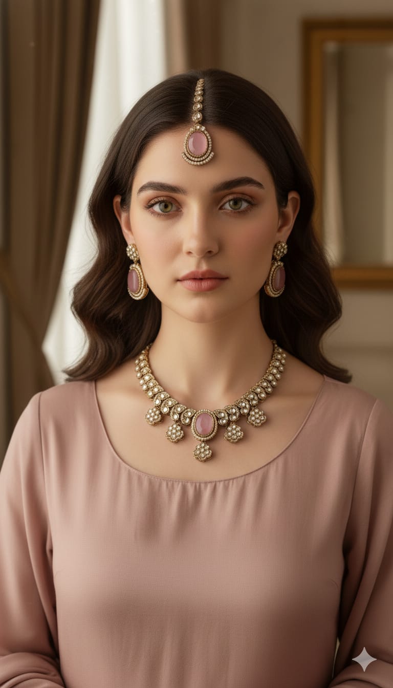 Kundan Polki_Sea Green Stone Necklace Set