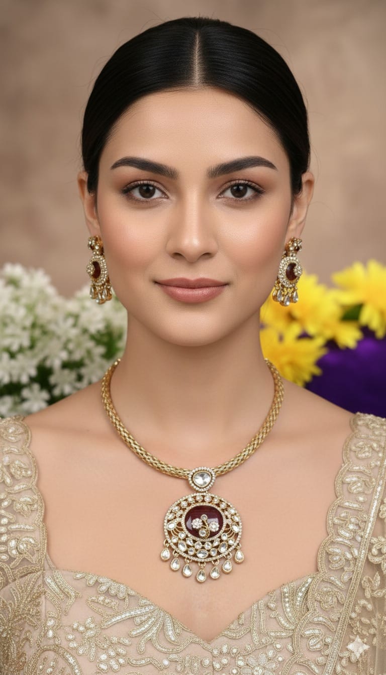Kundan Stone Hasli Style Necklace set
