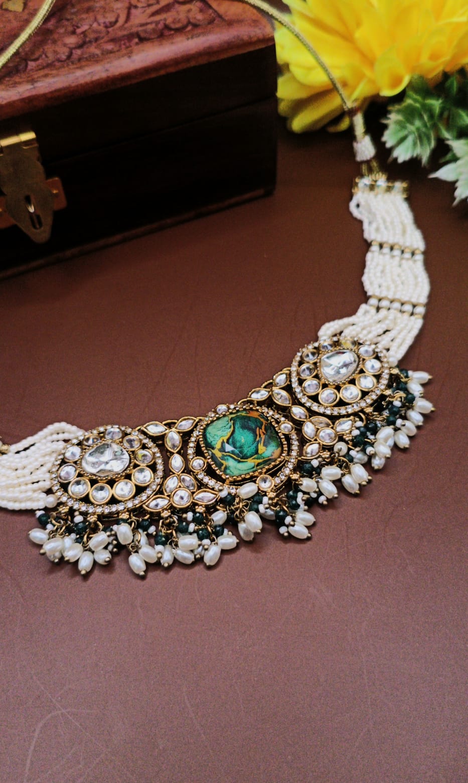 Teardrop Ruby Kundan Pendant Choker Set