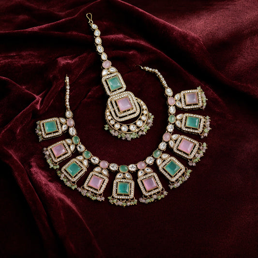Kundan Polki_Multi Colour Semi Bridal Necklace Set